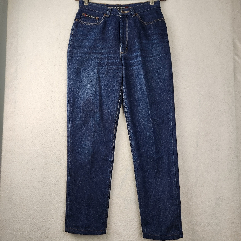 DKNY Women’s Size 8R Blue Denim Y2K High-Rise Big Logo Back Patch Cheja Jeans
